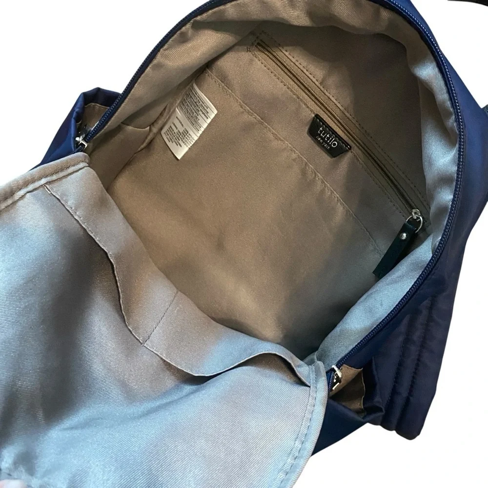 Tulio New York Black and Blue Nylon Small Zip Backpack